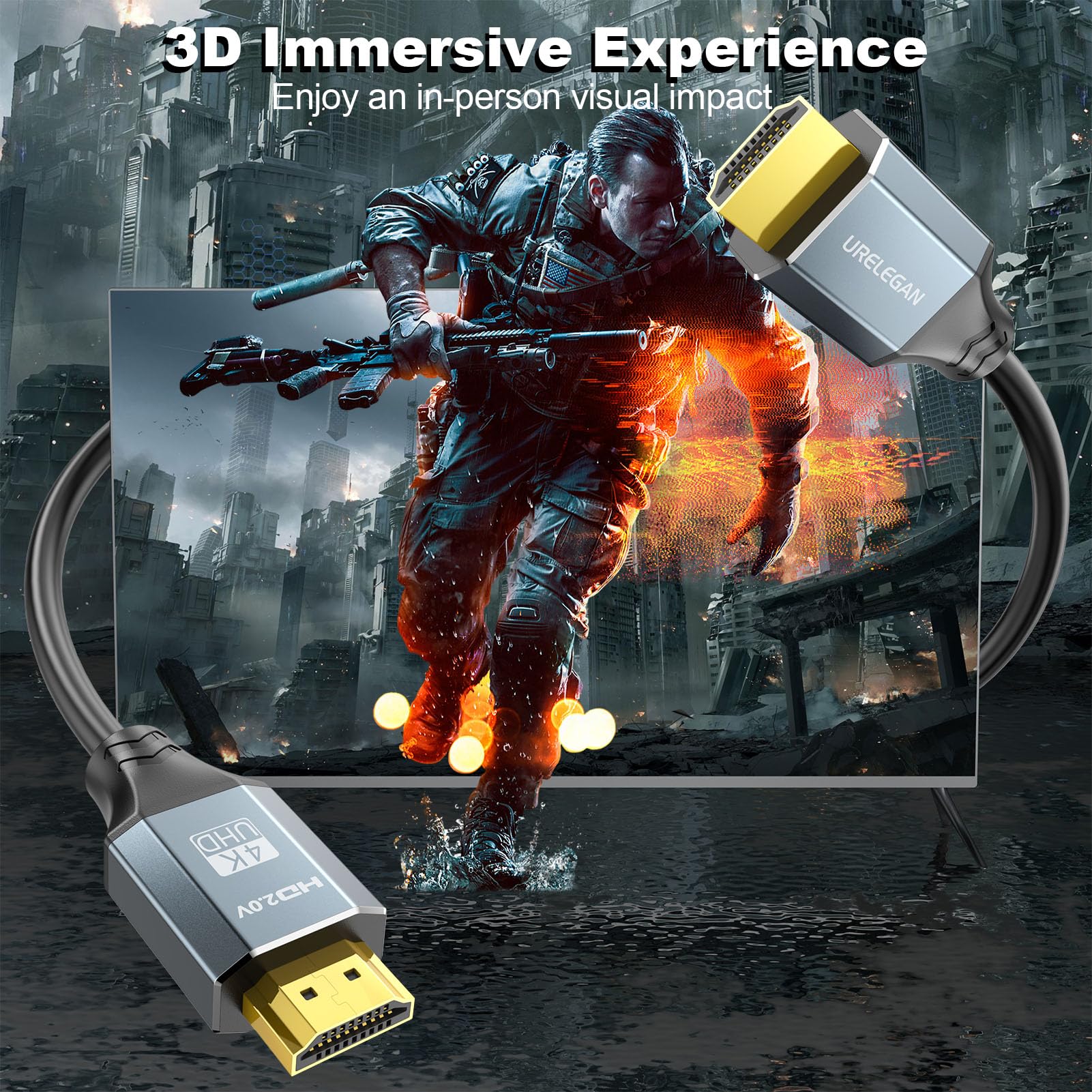 Cavo HDMI 2.0 ad alta velocità 4K da 0,9 m, confezione da 10 cavi HDMI 2.0 da 0,9 m, cavo HDMI per monitor del computer TV 4K a 60Hz, 2K a 120Hz con Ethernet/ARC, 3D, HDCP 2.2, compatibile con Roku/LG