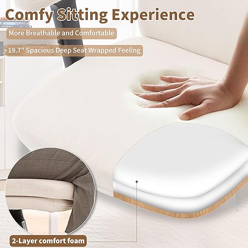 Miniatura 4 de Silla de oficina ajustable con respaldo medio, cómoda, de lino, ergonómica, con respaldo para el hogar, silla de computadora con reposabrazos