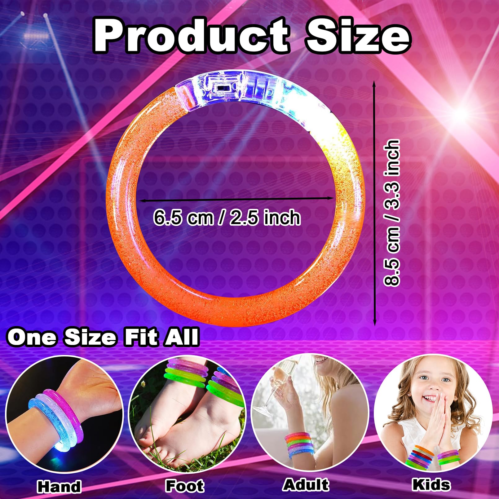 Ailixinda 24 Pack Glow In The Dark LED Bracelets, Light Up Bracelets Glow Sticks, Neon Party Supplies for Kids & Adults, 8 Color Glow Sticks, Light Up Toys Halloween Party Favors