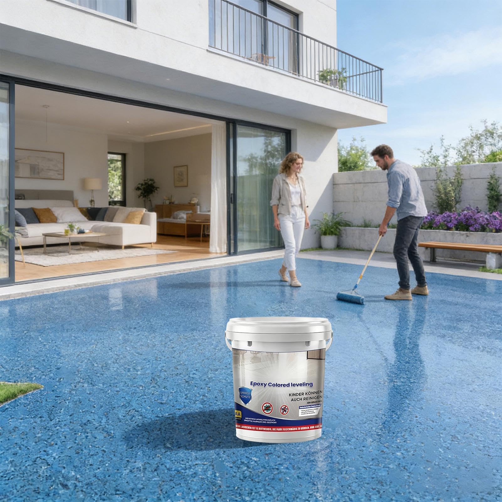 Générique Peinture de sol époxy au sable, Revêtement autonivelant à séchage rapide et haute brillance, Peinture époxy auto-nivelante, Pour maison, appartement, dortoir, salle d'eau