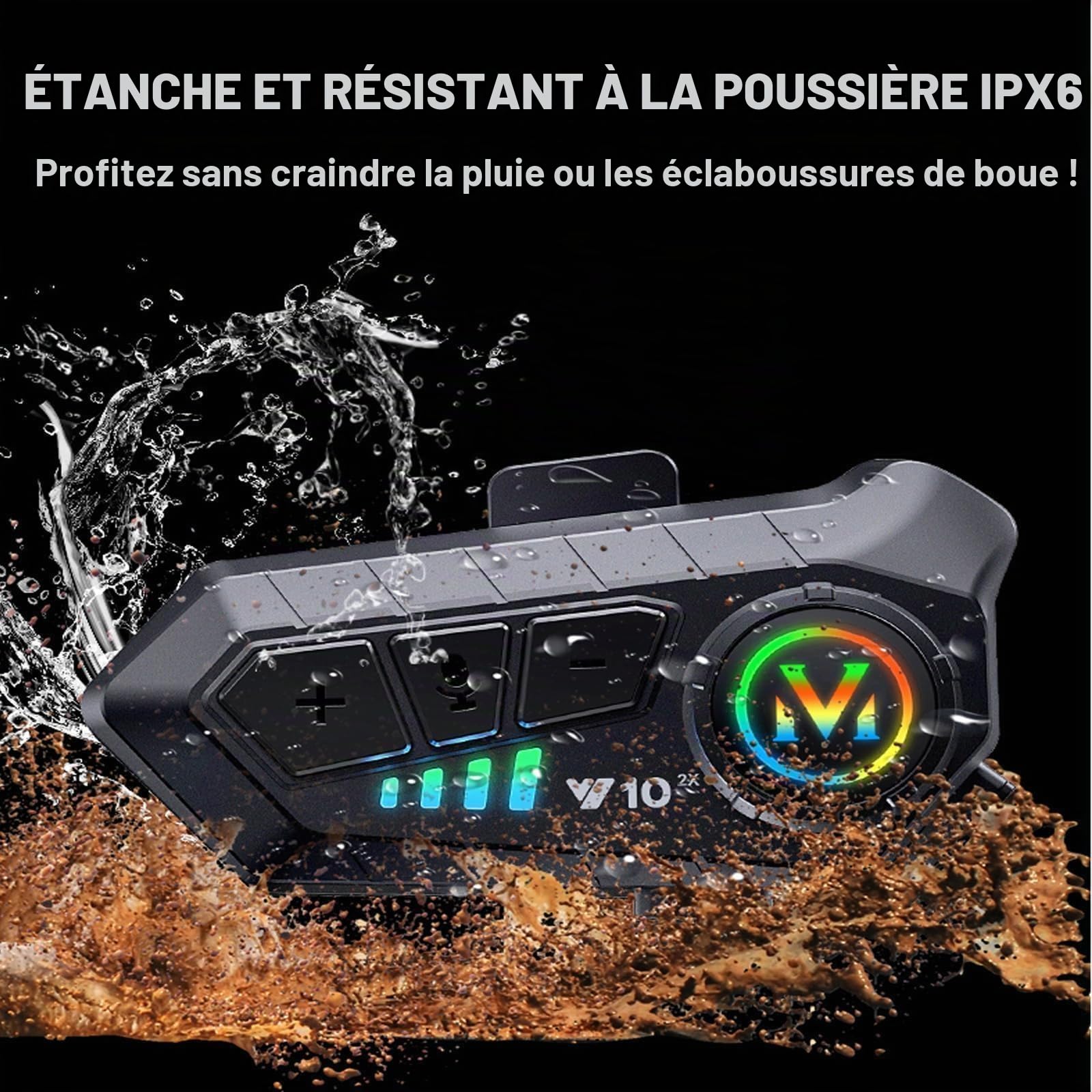 Lot de 2 casques de moto Bluetooth avec micro - Casque étanche sans fil avec suppression du bruit - Système de communication Bluetooth
