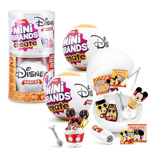 Mini Brands Create Disney Snacks Series 1 Capsule by ZURU, Licensed Mini Collectibles, Mystery Blind Packaging, DIY, Crafts, Resin Play, Novelty, Replica Food, NOT Edible, 8+ (2 Capsules)