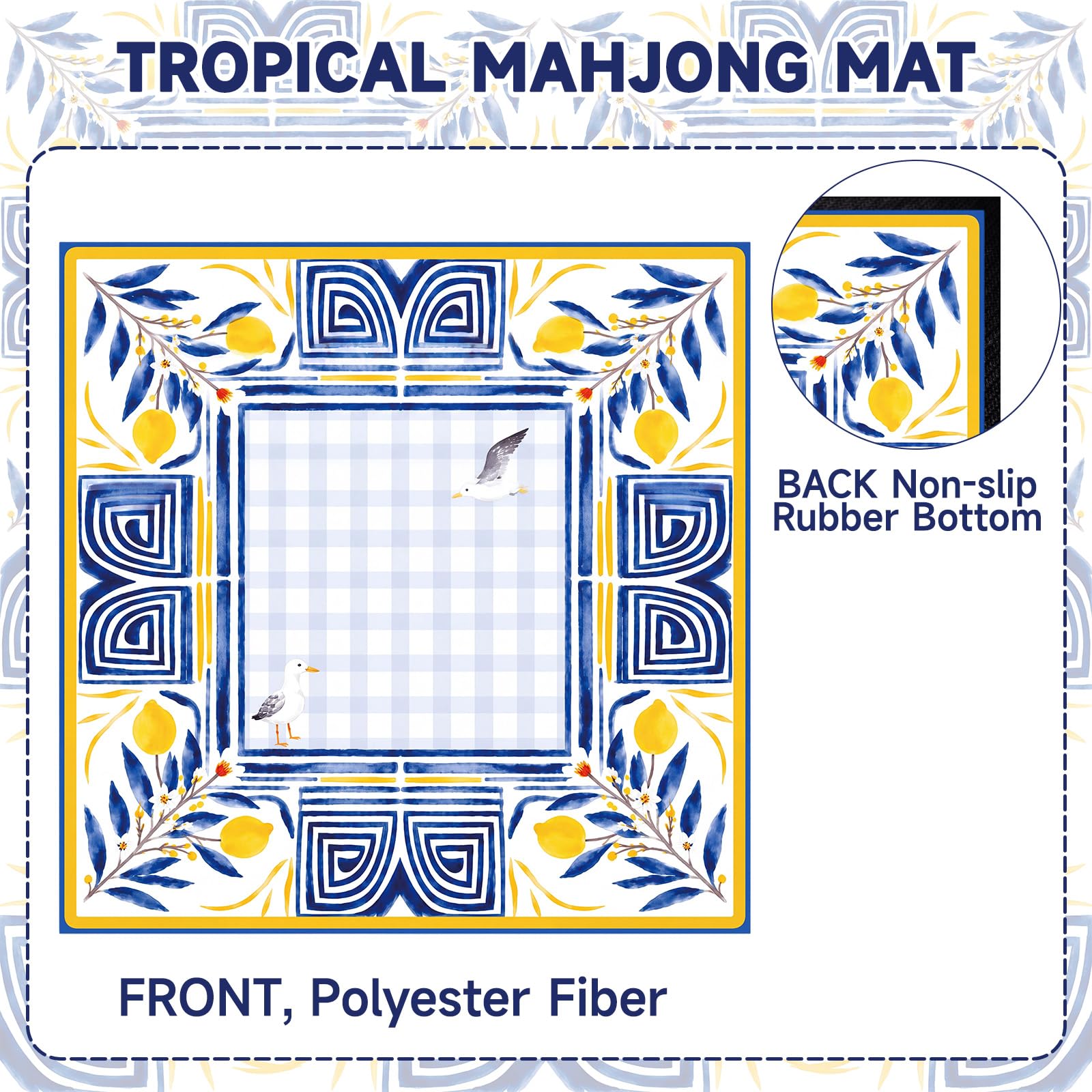 Ensemble de tapis de Mahjong avec sac de transport, Amalfi | 80 cm x 80 cm, antidérapant, réduction du bruit, pour mahjong/poker/jeux de société/jeux de cartes/dominos