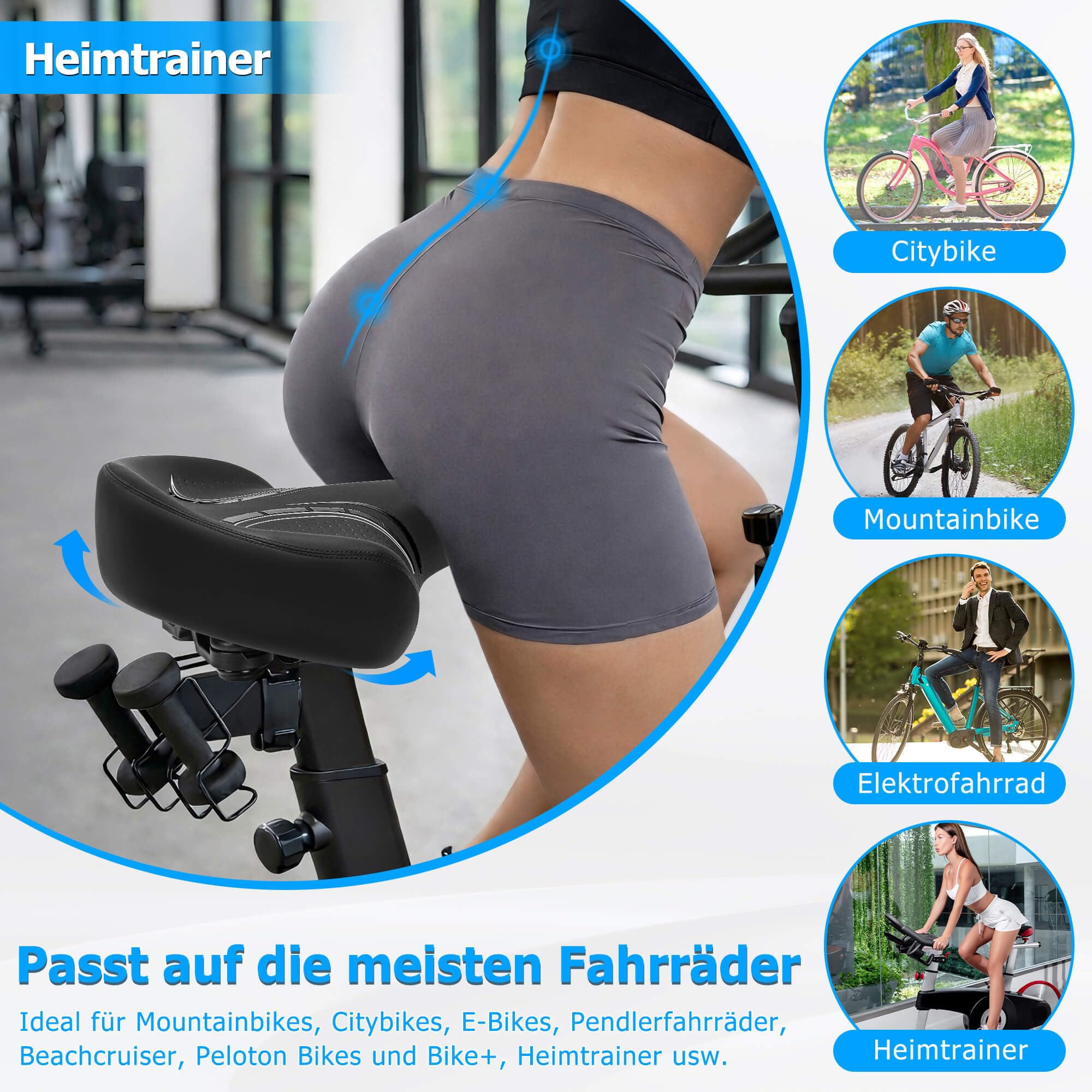 CDYWD Übergroßer Fahrradsattel Herren & Damen - Bequem, Weich, Extra Breit, Ergonomisch, Polster Fahrrad Sattel - Universal Ersatz Fahrradsitz, für Mountainbike, Cityrad, Ebike, Heimtrainer