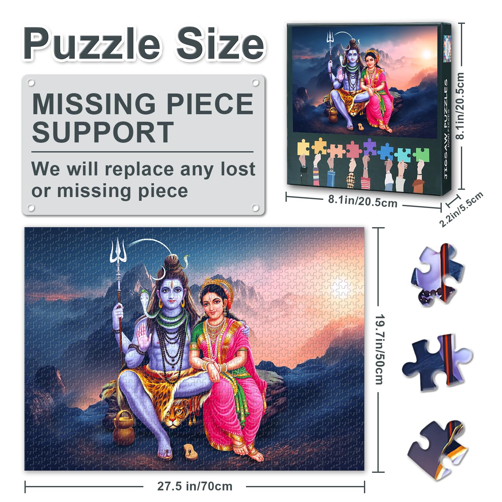 Lord Shiva Parvathi God 1000-Piece Puzzle, Premium 50x70cm India Religious Culture - Image 3