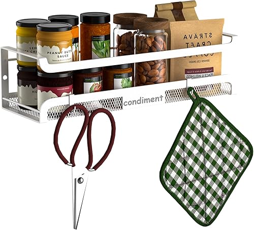 Miniatura 10 de Estante de especias de pared con ganchos, organizador de especias para almacenamiento de gabinetes, estante colgante de pared, organizador de