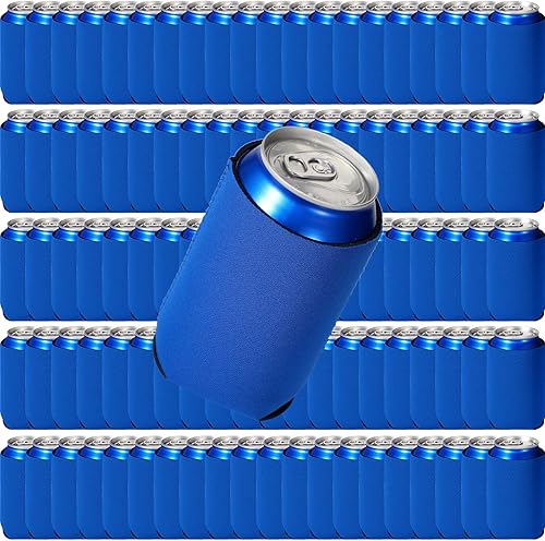 Vista 9 de Paquete de 100 fundas enfriadoras para latas de cerveza en blanco, aisladas suaves, reutilizables, a granel, plegables para sublimación, suministros