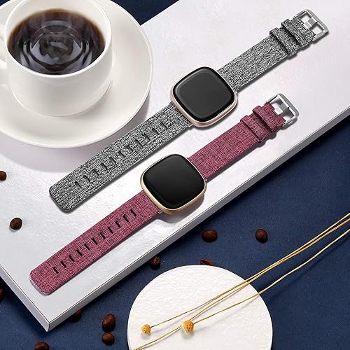 Miniatura 4 de Paquete de 4 correas deportivas transpirables y 2 pulseras de repuesto de tela tejida suave compatibles con Fitbit Sense y Versa 3, tamaño pequeño