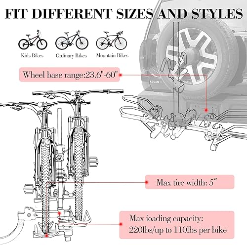 Miniatura 2 de Portabicicletas de enganche para 2 bicicletas, soporte para bicicleta estándar, de neumáticos gruesos y bicicletas eléctricas, se adapta a