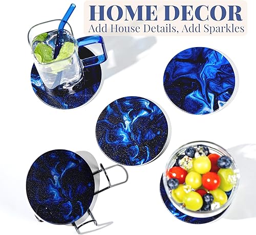 Miniatura 6 de Juego de 5 posavasos de cerámica absorbente con soporte, base de corcho, decoración estética fresca para mesa de café, escritorio de oficina, bar,