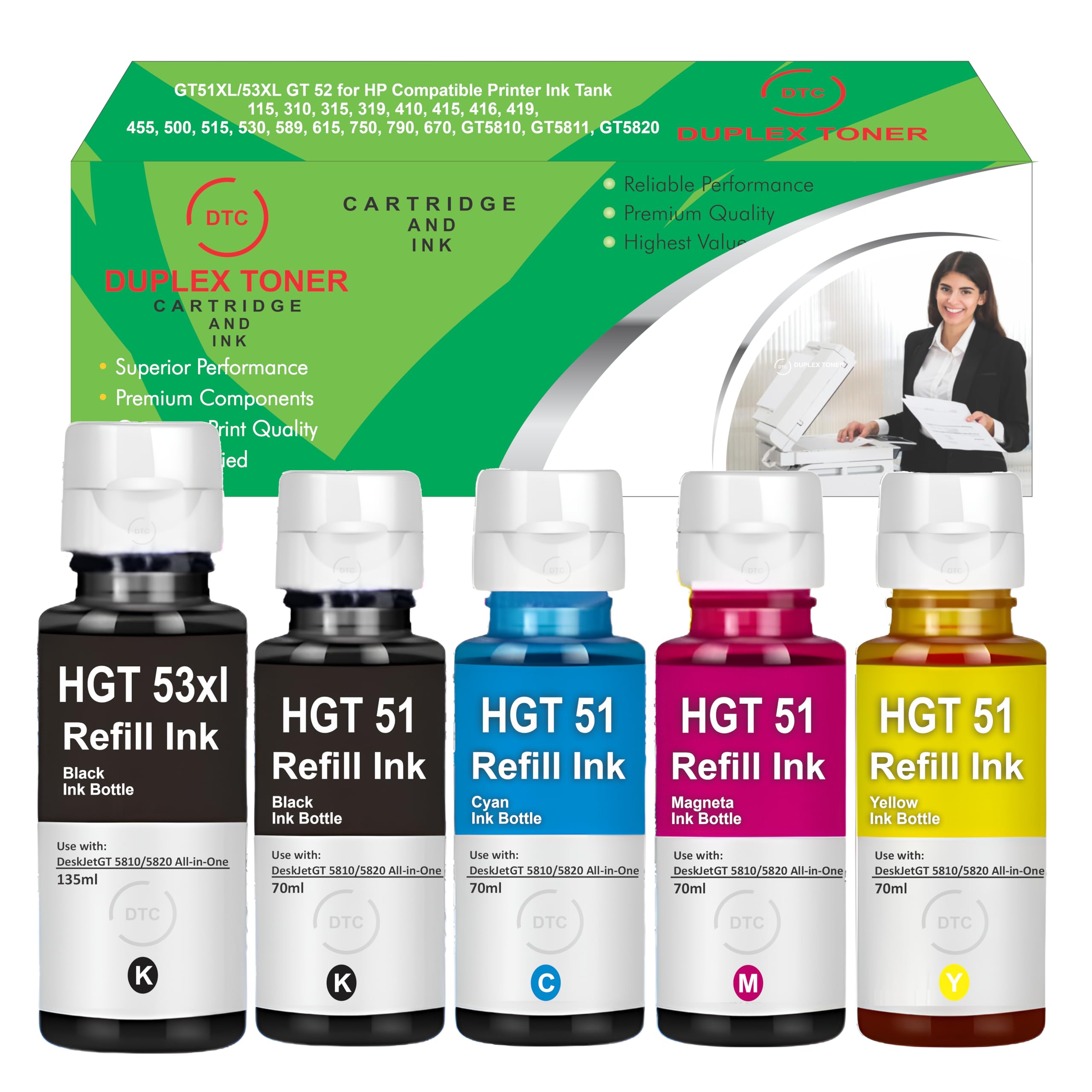 Duplex DTC GT51, GT52 & GT 53XL Compatible for HP Ink Tank 115, 310, 315, 319, 410, 415, 416, 419, 455, 500, 515, 530, 589, 615, 750, 790, 670, GT5810, GT5811, GT5820 (Gt53xl GT51 & GT 52) (B0DB6CDNXH) Amazon Price History, Amazon Price Tracker