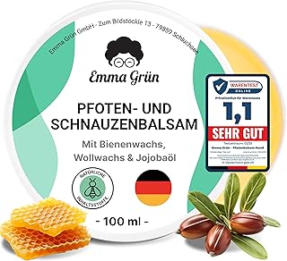 Emma Grün® Paw Balm 100 ml - Regenerates & Strengthens Cracked Animal Noses & Paws - With Jojoba, Propolis & Beeswax - Natural Paw Protection & Paw Care - Dog Paw Balm Made in Germany product image