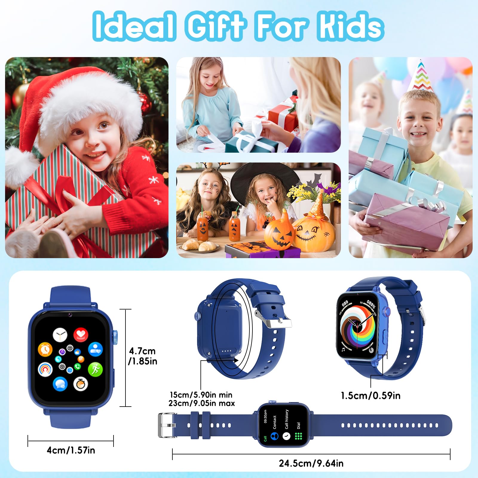 4G Montre Connectée Enfant GPS, Smartwatch avec Appel Vidéo Chat Vocal SOS Mode École WiFi Podomètre Réveil Appareil Photo, Montre Telephone Enfant pour 4 à 12 Ans Garçons Filles (Bleu Roi-4L)