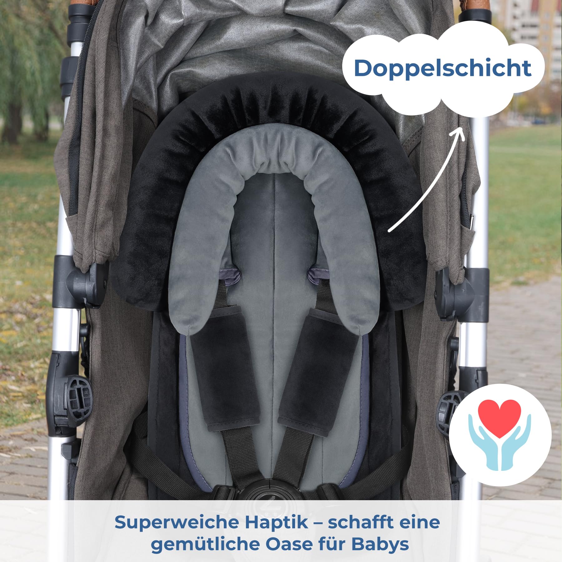 INFANZIA Reductor de asiento de bebé 2 en 1 con acolchado para cinturón de seguridad, universal, para todos los cochecitos, uso para recién nacidos, reposacabezas para portabebés y asientos de coche