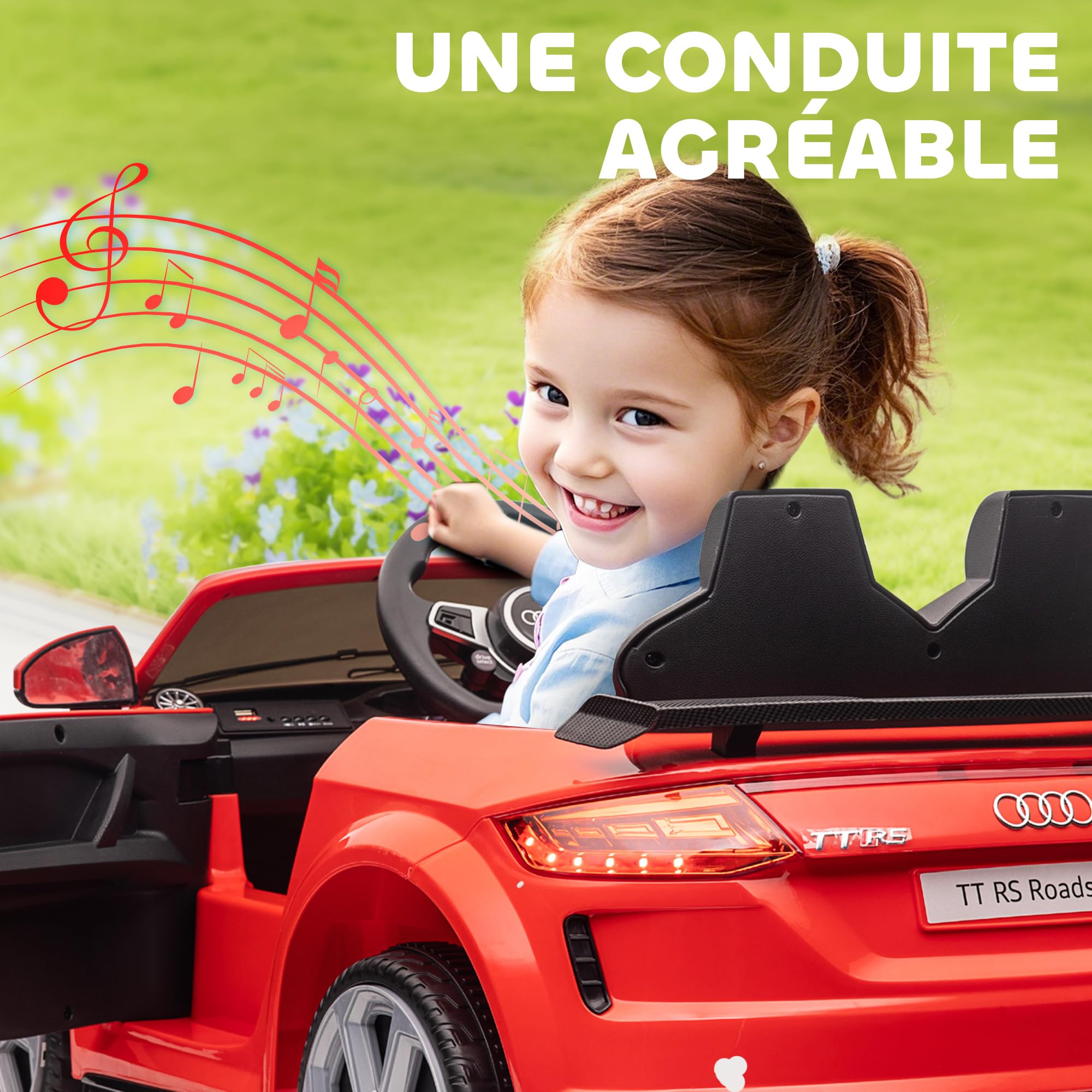HOMCOM Audi TT RS Voiture Électrique Enfant 12V 30W 3 km/h Télécommande 2,4G Effets Sonores Lumineux Rouge