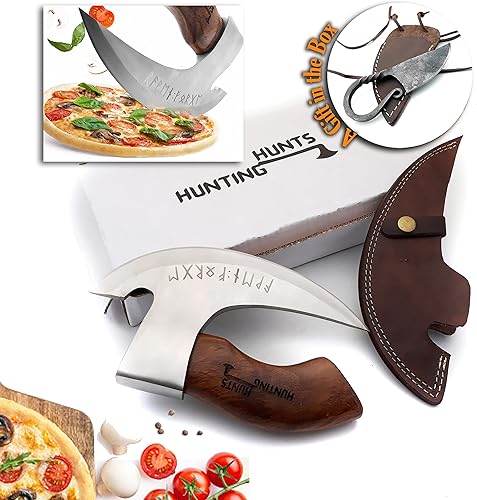 HH-HK-001 - Cortador de pizza vikingo hecho a mano con mango de palisandro, hoja de hacha de acero al carbono súper afilada, cuchillo de cocina disponible en Yaxa Costa Rica