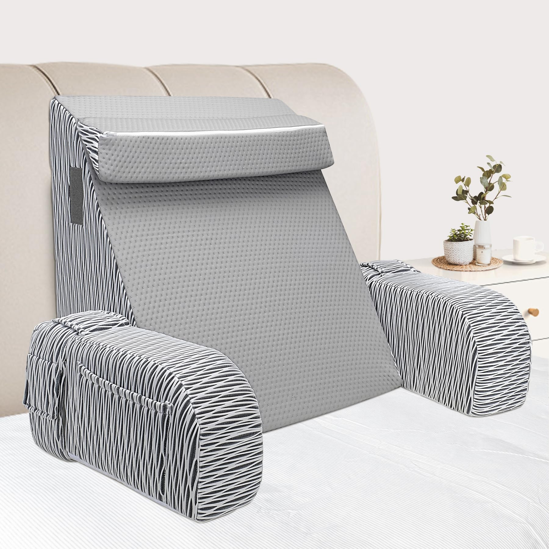 DREAMANIA Reading Pillow for Sitting in Bed Adult - Back Pillow for Bed Sitting up, Backrest Support Pillow for Lounging/Reading/Gaming/Resting/Watching TV, Bedrest, Stripe