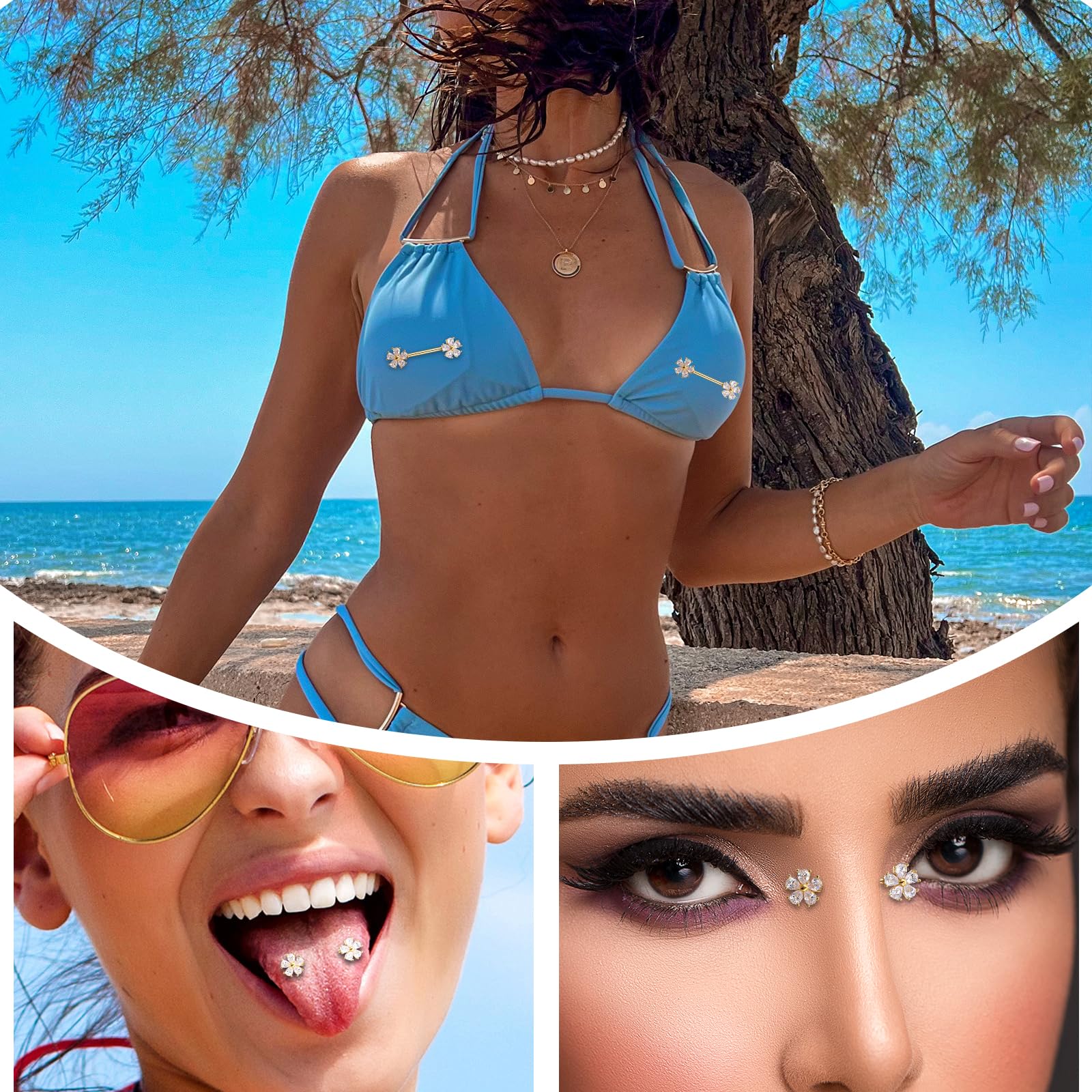 14g Brustwarzenpiercing Set Mit Zirkonia-Blumen 316l Chirurgenstahl Funkelnde Brustpiercing Nippel Brustwarze Piercing Ring Schmuck Für Damen Und Herren - 5