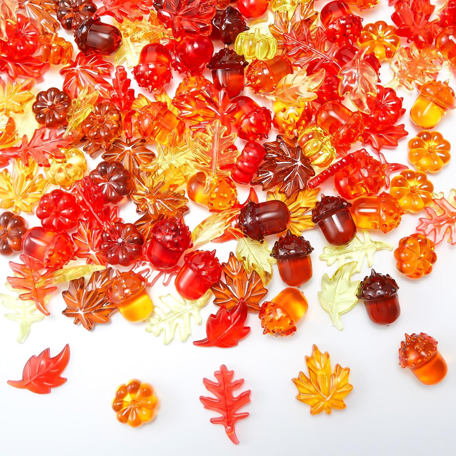 Deekin 240 Pcs Fall Vase Filler, Fall Leaves Pumpkin Marbles Gems Sensory Bin Table Scatter Vase Filler for Autumn DIY Crafts Thanksgiving Home Decorations