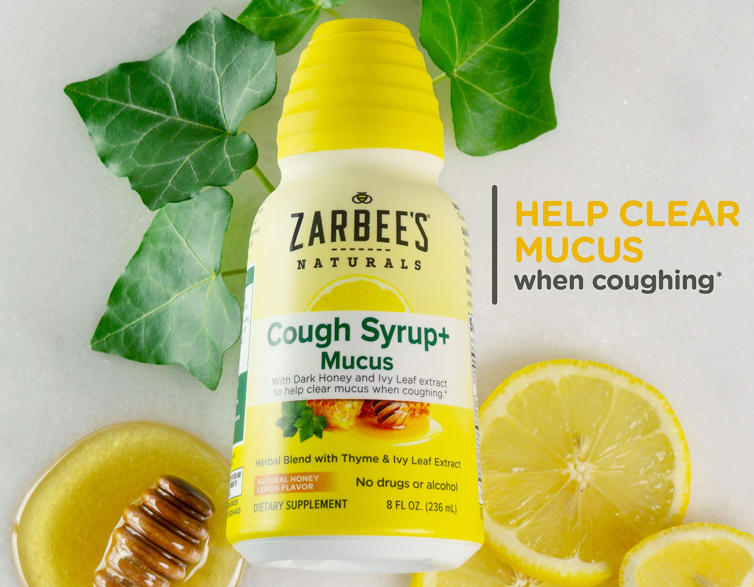 Zarbee's Naturals Cough Syrup* + Mucus, Natural Honey Lemon Flavor, 8