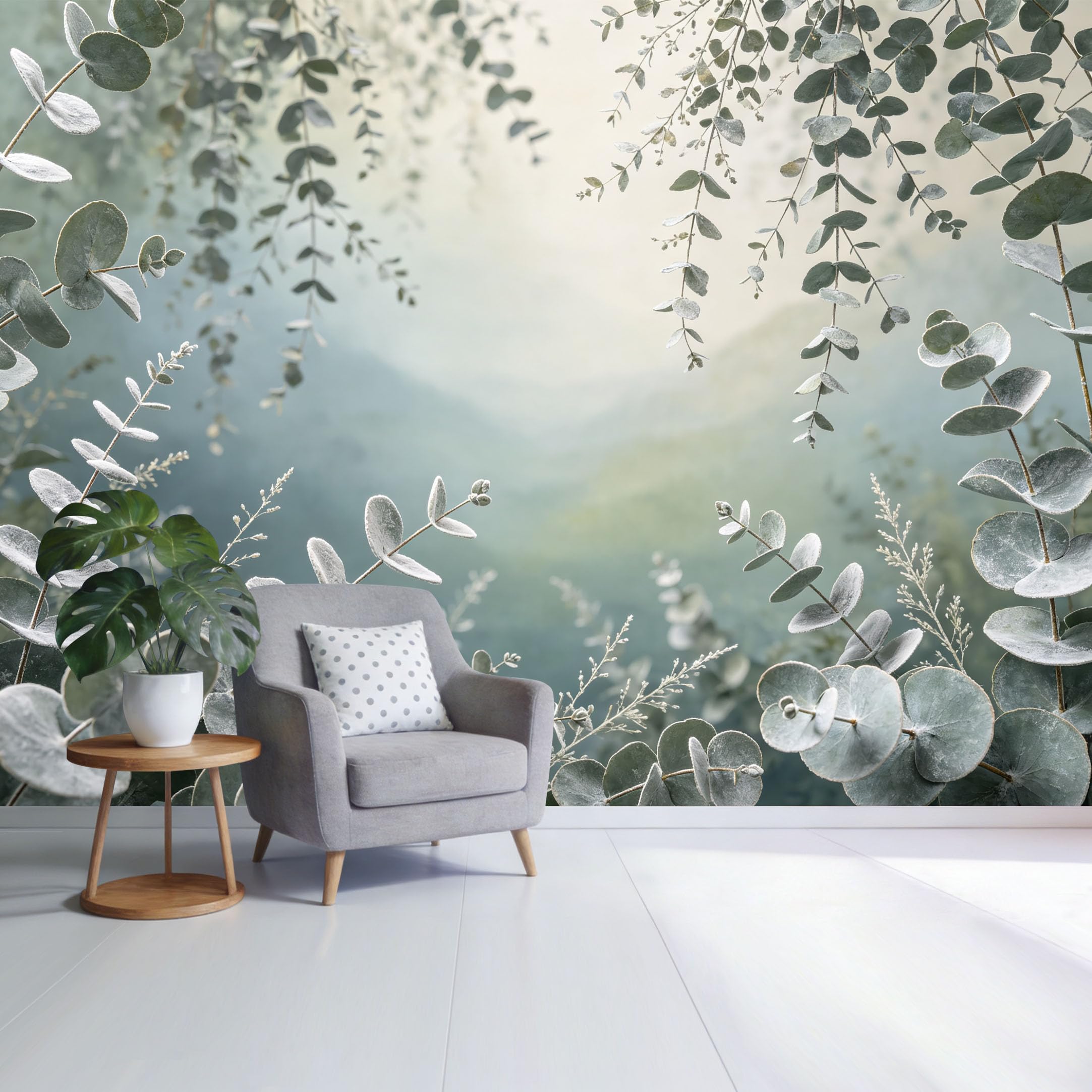 Custom Size Wall Mural Frosted Eucalyptus Leaves Botanical Greenery Watercolor Landscape SelfAdhesive Wall Fabric Removable Wallpaper for Home Office Decor