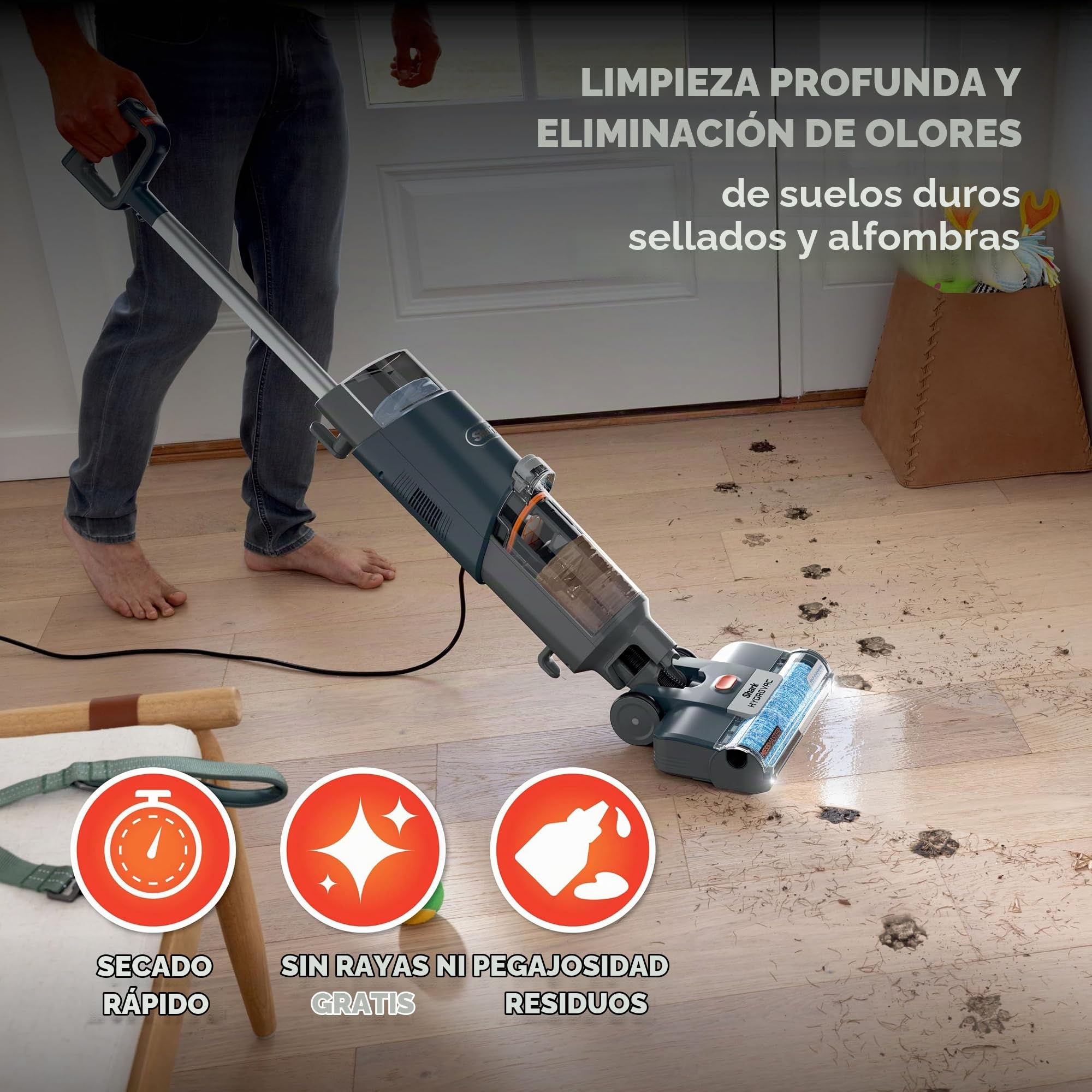 Shark Corded 3-in-1 Vacuum HydroVac MessMaster-Sistema de aspiración, fregona y autolimpieza con Cable 3 en 1, para Suelos Duros y alfombras de área, WD161, Plástico, Navy