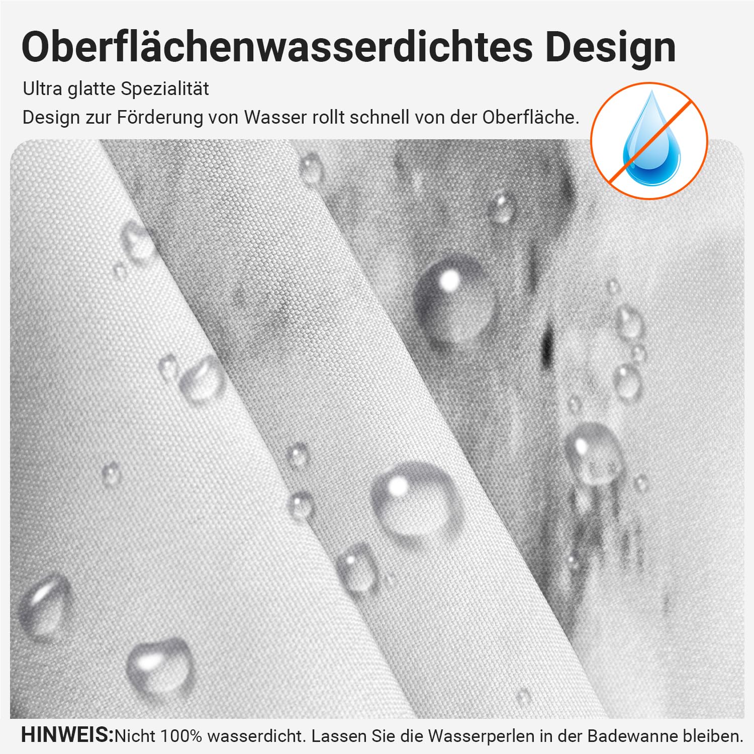 Lerores Shower Curtain, 100 x 180 cm, Marble, Weighted Hem, Anti-Mould Textile, Waterproof - Image 2