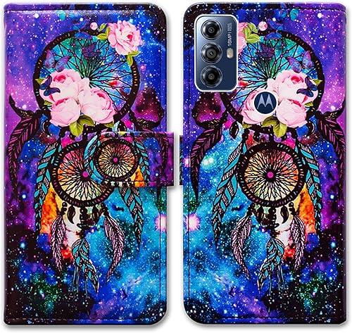 Funda para Moto G Play 2023, Dream Catcher Galaxy Sky Funda de cuero con tapa para teléfono con ranura para tarjetas, soporte para Motorola Moto G