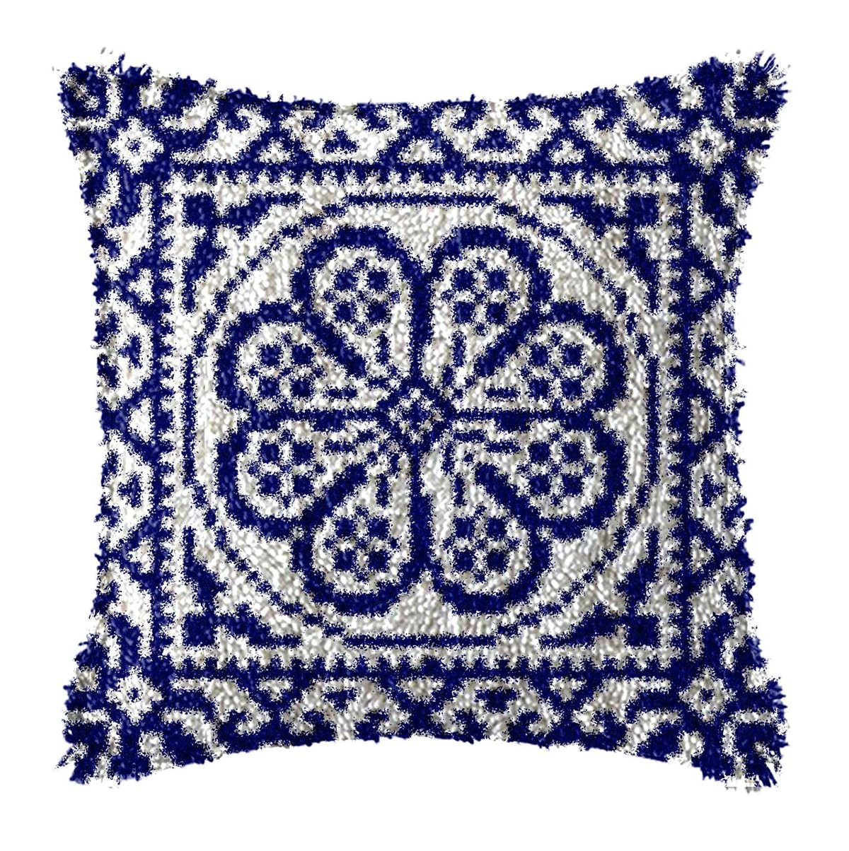 DL-YTG Latch Hook Kits Pillow Blue Flowers Crochet Yarn Cushion Colour Printed Canvas Rug Needlework DIY Pillowcase Hook and Latch Kit Christmas Home Arts Crafts Sofa Decoration 42x42cm/16X16inch