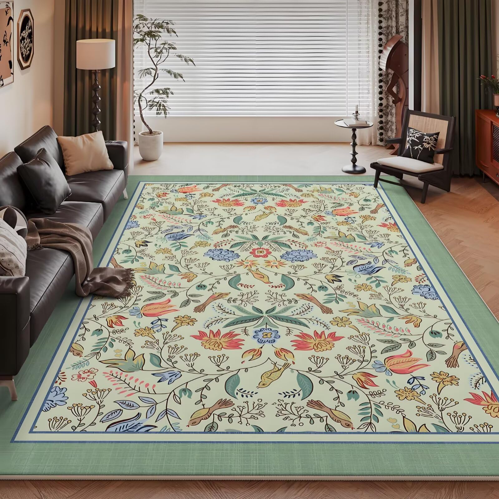Tapis bleu antidérapant évite les glissades devant le salon et la cheminée 200x250