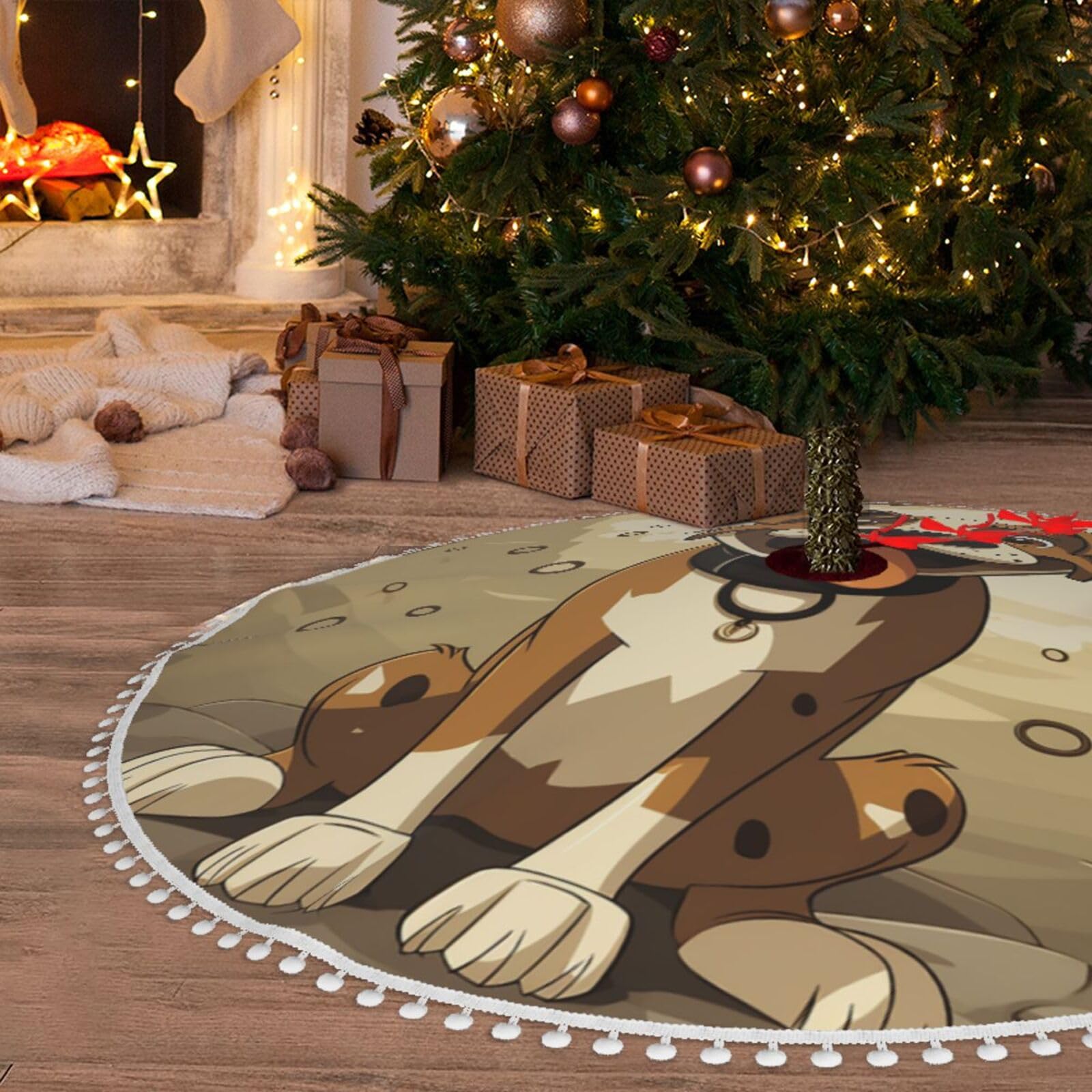 Jupe de sapin de Noël en peluche douce 122cm tapis blanc chic