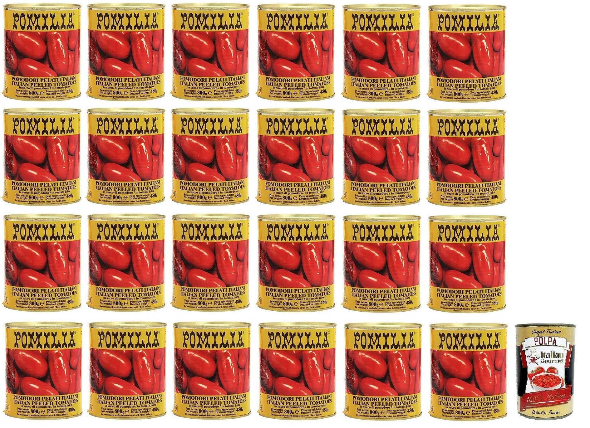 Italian Gourmet Pomodori Pelati pomodori interi 24 x 800g geschält | 100% origine italiana, sonnengereift und praktisch für Saucen, Pizza e, Gesamtnettogewicht 19,2 kg + Kostenlos Polpa 400g