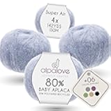 Super Air 4-Set Baby Alpaca - Soft and Fast Hand Knitting Yarn 7.05 oz/ 568 Yards - Melnage Glacier