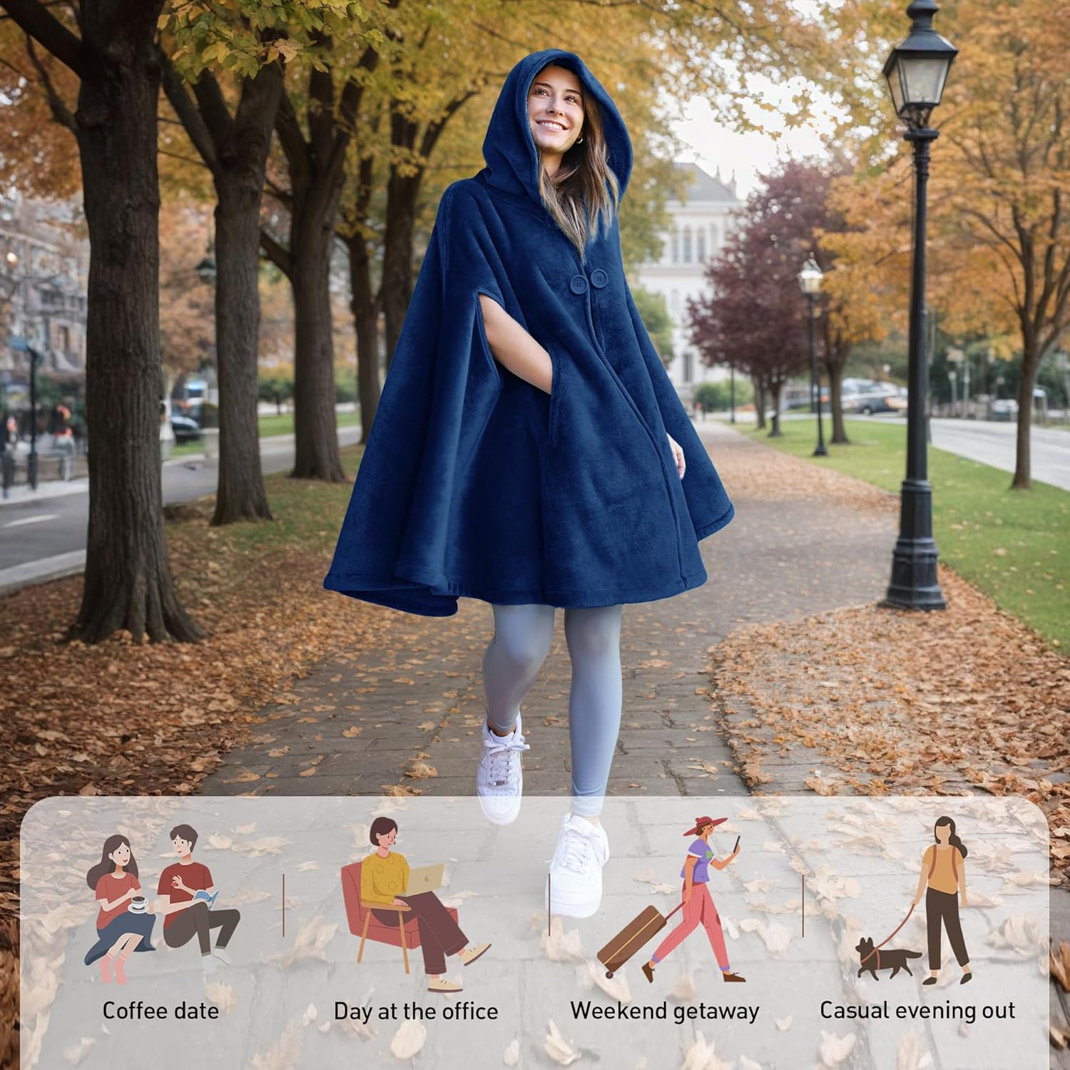 Catalonia Women's Poncho Cape, Oversized Sherpa Fleece Cloak Coat, Snuggly Hooded Wearable Blanket, Gift Idea for Women Mom - Image 4