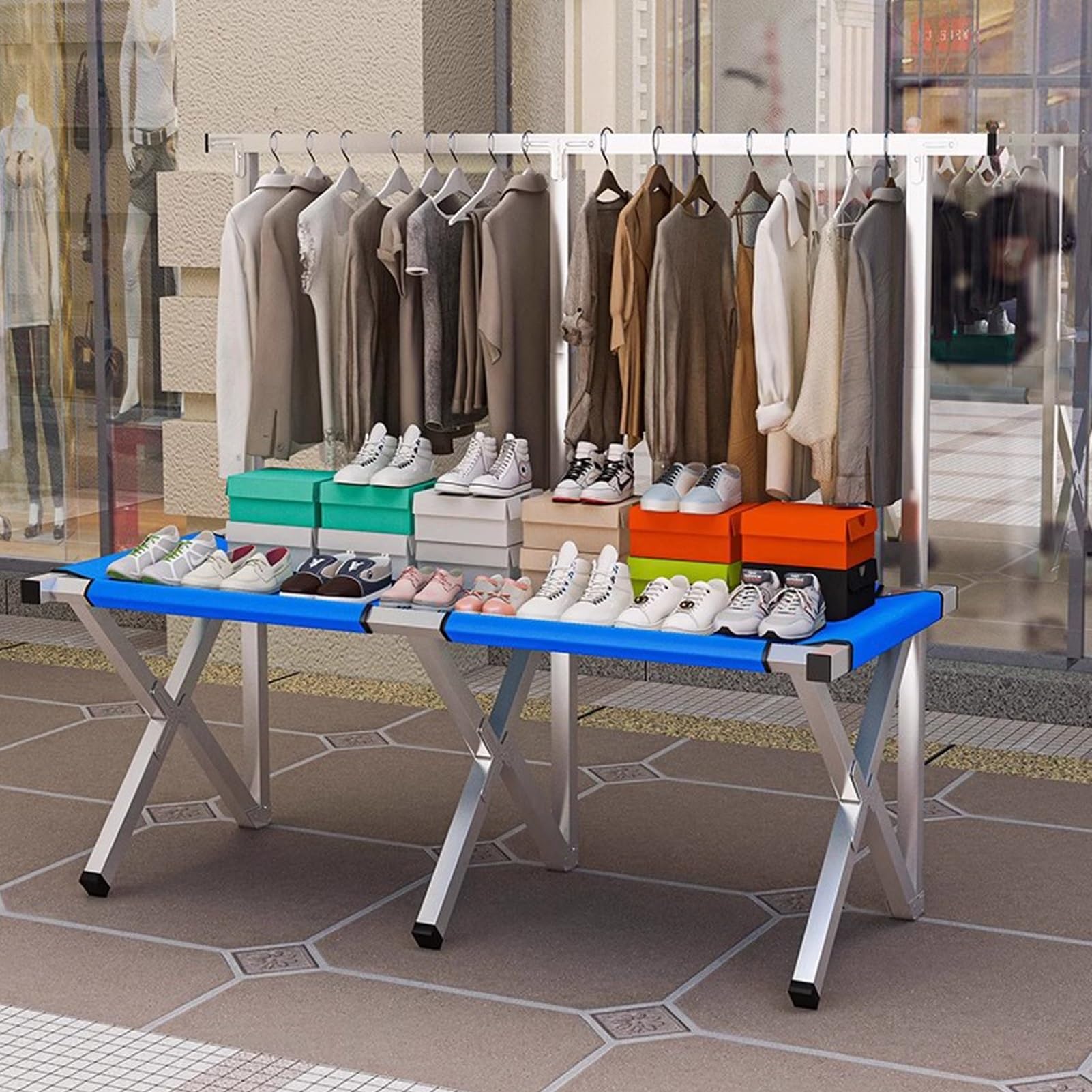 Marktstand Verkaufsstand Standhalterungen für den Außenbereich Kleidung, Kioskständer für Bauernmärkte, Feste und Strände, Tragbarer Imbisswagen aus Metall für Veranstaltungen