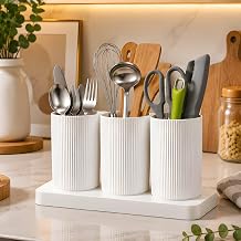 HM Pack of 1 Kitchen Cutlery Organizer Stand with Self Draining Base - Plastic Holder for Spoons, Forks, Knives & Chopsticks, Utensil Storage Box for Kitchen & Dining Table | Round