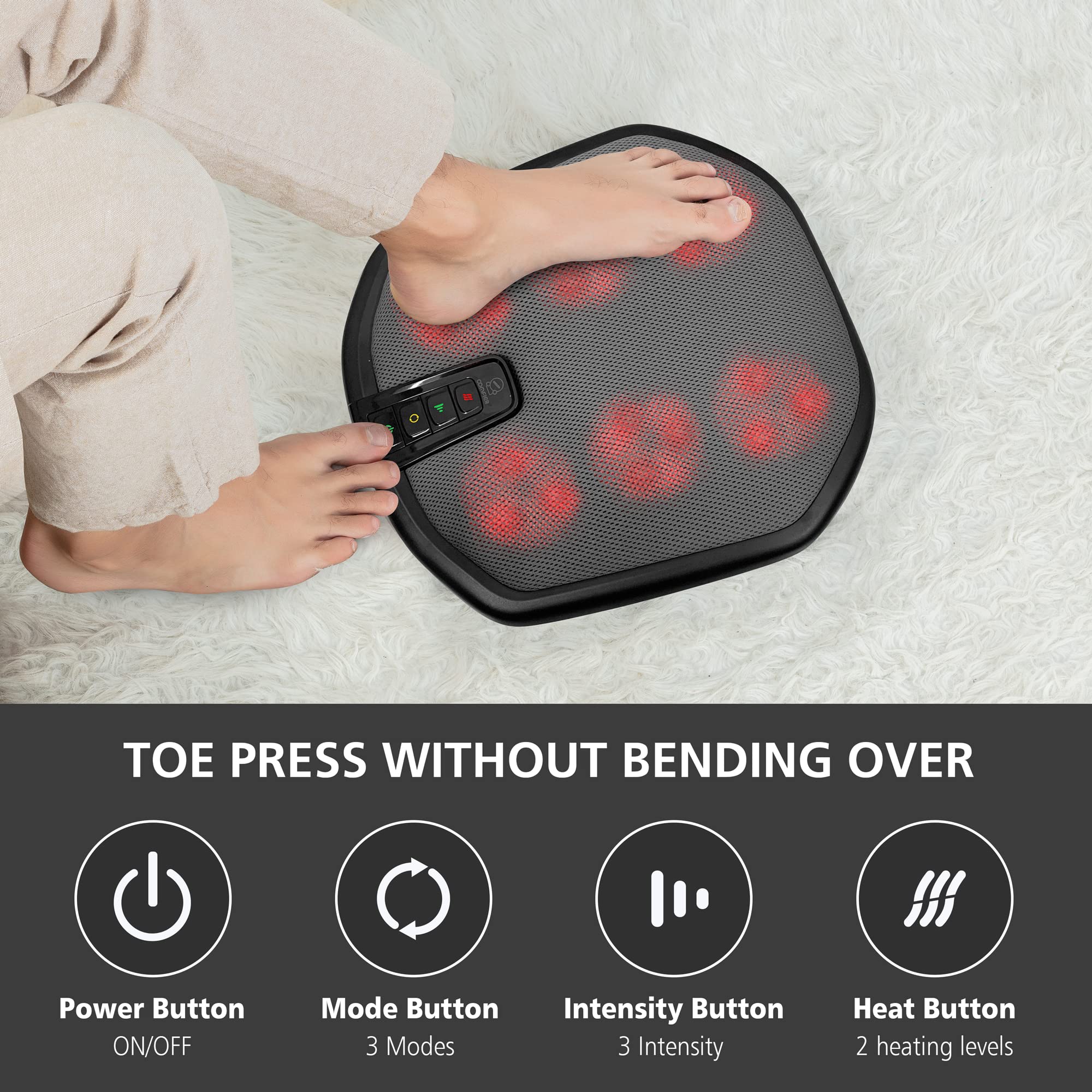 COMFIER Massaggiatore per Piedi Elettrico con Funzione di Riscaldamento e Impastamento, Massaggiatore Shiatsu 2 in 1 per Piedi e Schiena, Scaldapiedi Elettrico Adatto a Tutte le Misure, Regalo Donna