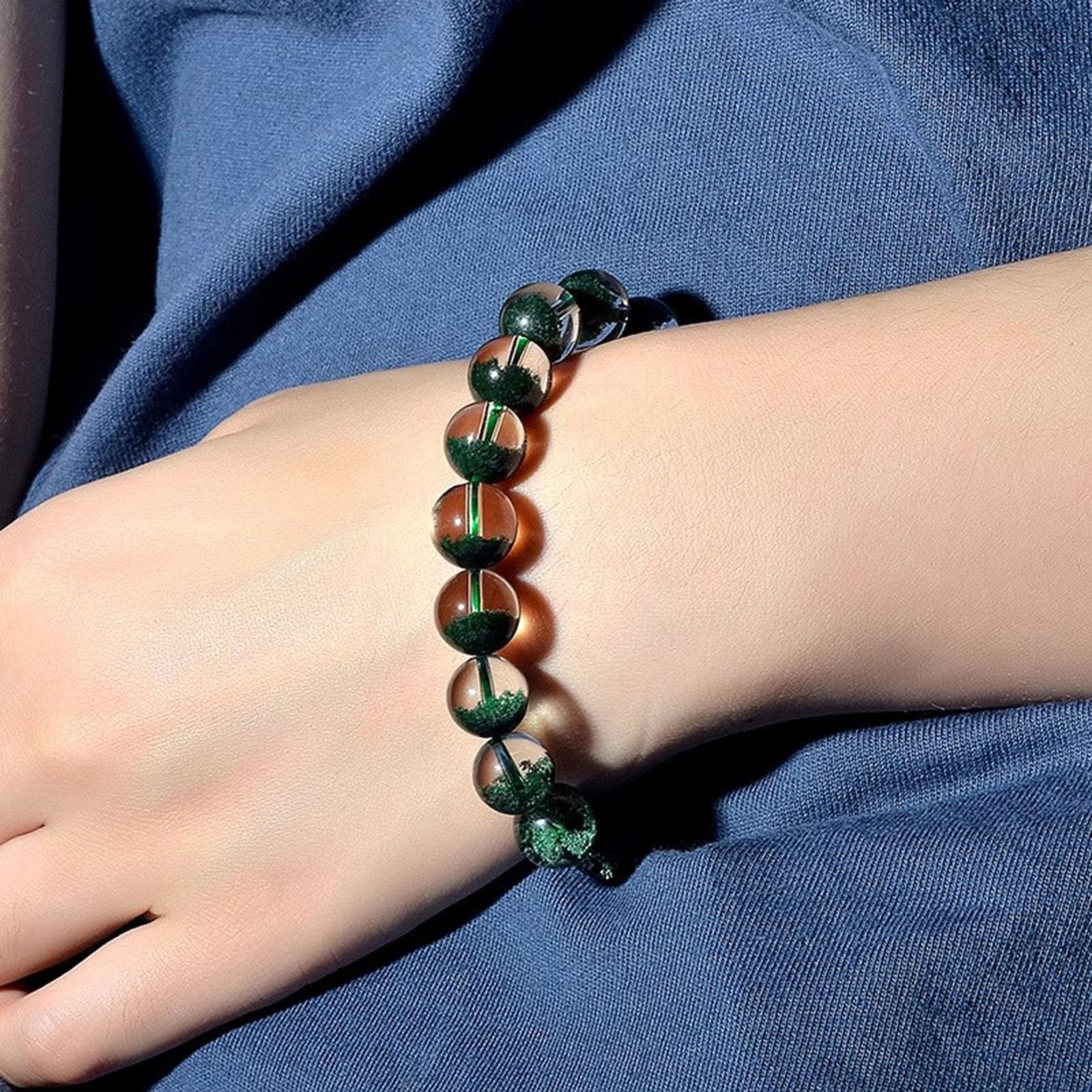 Armbänder aus natürlichem Kristallstein für Damen und Herren, Stretch-Armband aus grünem Phantomquarz, Perlenarmbänder aus Kristallschmuck als Geschenk für Reiki-Meditation,12mm