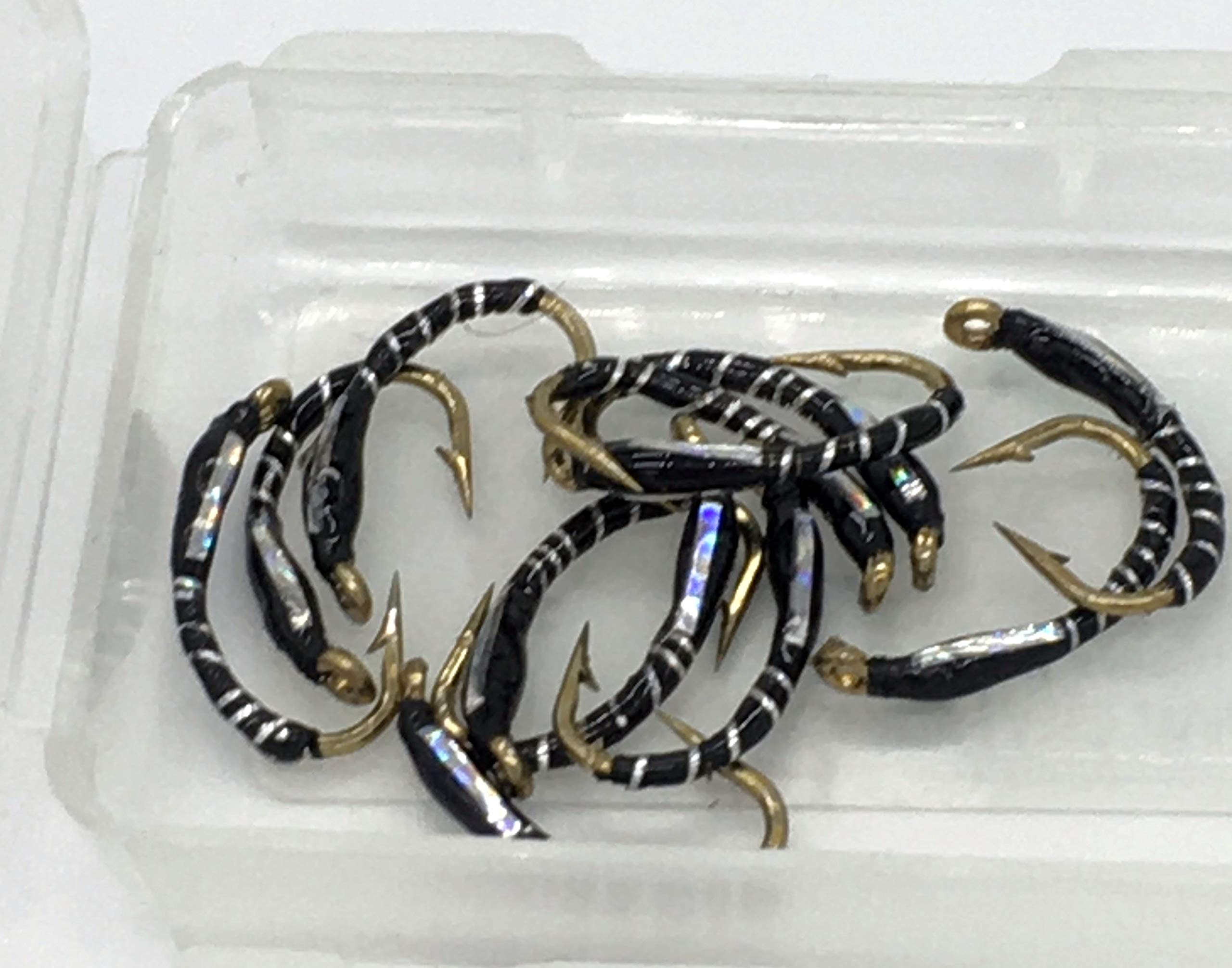 Fly Fishing Epoxy Buzzer Black Holographic Silver Size 12 Pack of 12#12
