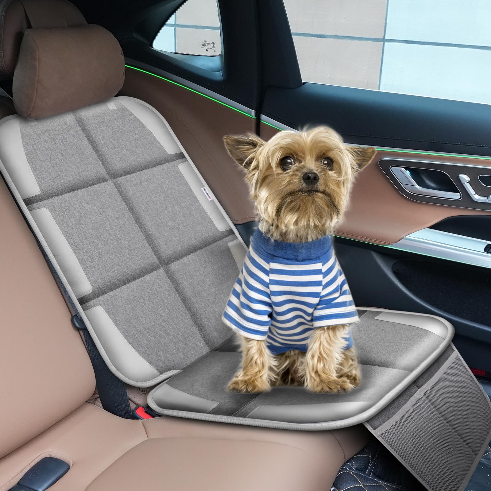 Meolsaek Protector de asiento de coche, parte trasera acolchada antideslizante que no deja huellas, protector de asiento de coche más grueso para asiento de coche infantil, paquete de 2 para SUV,