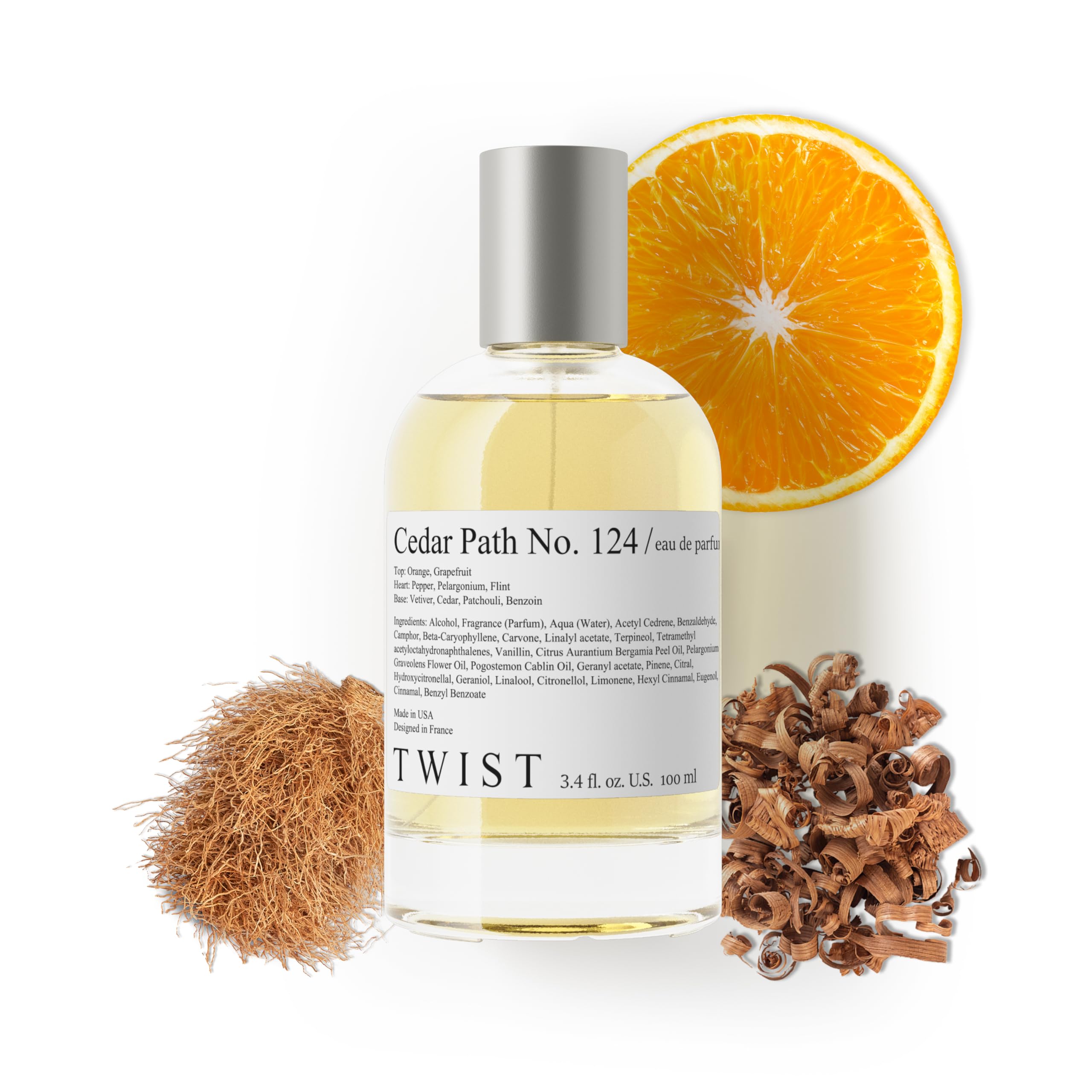 Twist Cedar Path No. 124 Men's Eau de Toilette Inspired by Terre d'Herm. | Men's Cologne & Eau de Parfum Spray with Orange & Vetiver Notes - Gift for Him - Vegan, Paraben & Phthalate Free - 3.4 oz