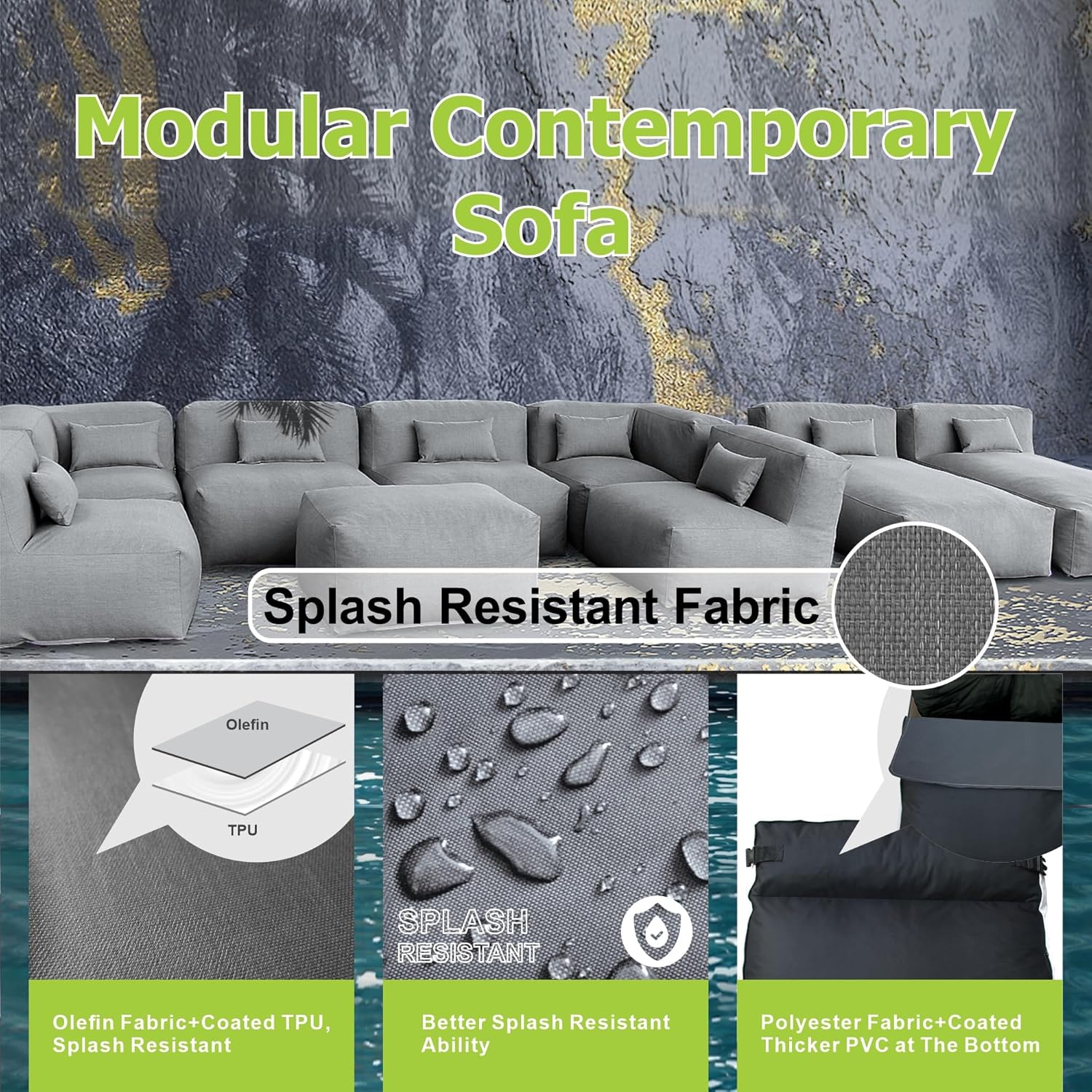 Patio Furniture Set Bean Bag 9 Pieces Outdoor Chairs Sectional Conversation Patio Set Daybed Furniture Outdoor Sofa Couch High Density Foam Filling Modern Comfy Patio Couch, Dark Gray