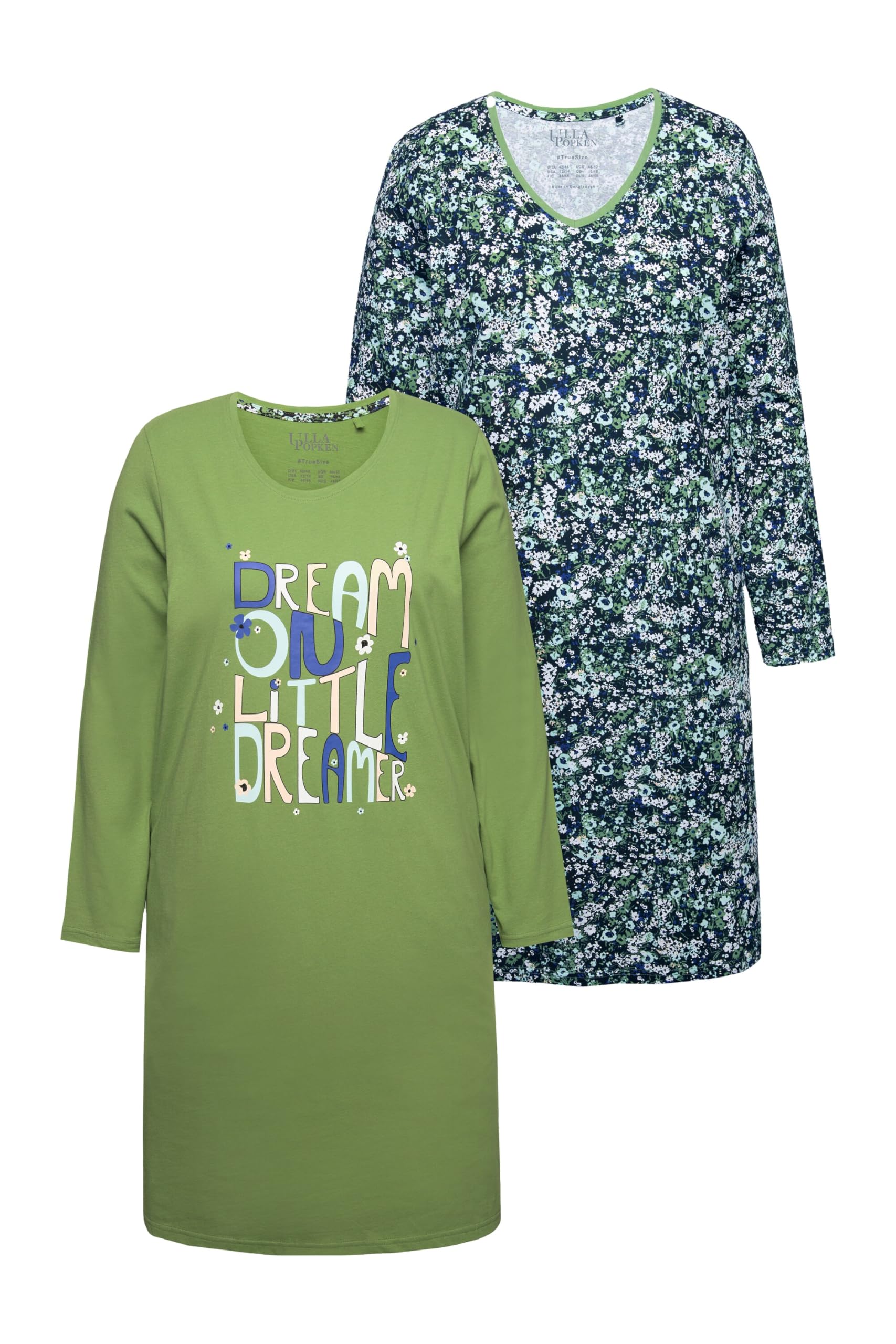 Ulla Popken Damen große Größen Übergrößen Plus Size Bigshirts, 2er-Pack, Rundhals/V-Ausschnitt, Langarm 833281