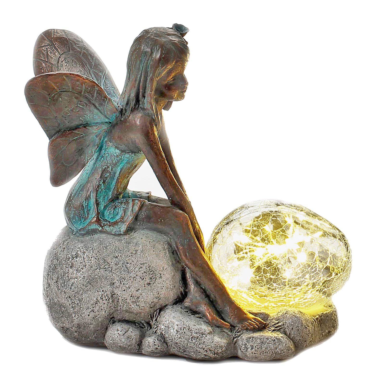 Primus Home & Garden Grey Primus Resin Sitting Fairy With Solar Bubble Light, 25.5Cm X 12Cm X 25Cm