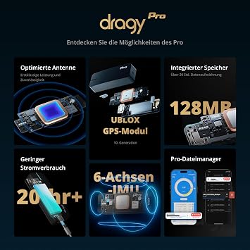 جهاز Dragy Pro الجديد كليًا - مقياس أداء GPS احترافي، مؤقت كمبيوتر محمول GPS يصل إلى 25 هرتز، مع ذاكرة مدمجة ومستشعر حركة IMU بستة محاور | يتضمن حامل Dragy لسهولة التركيب