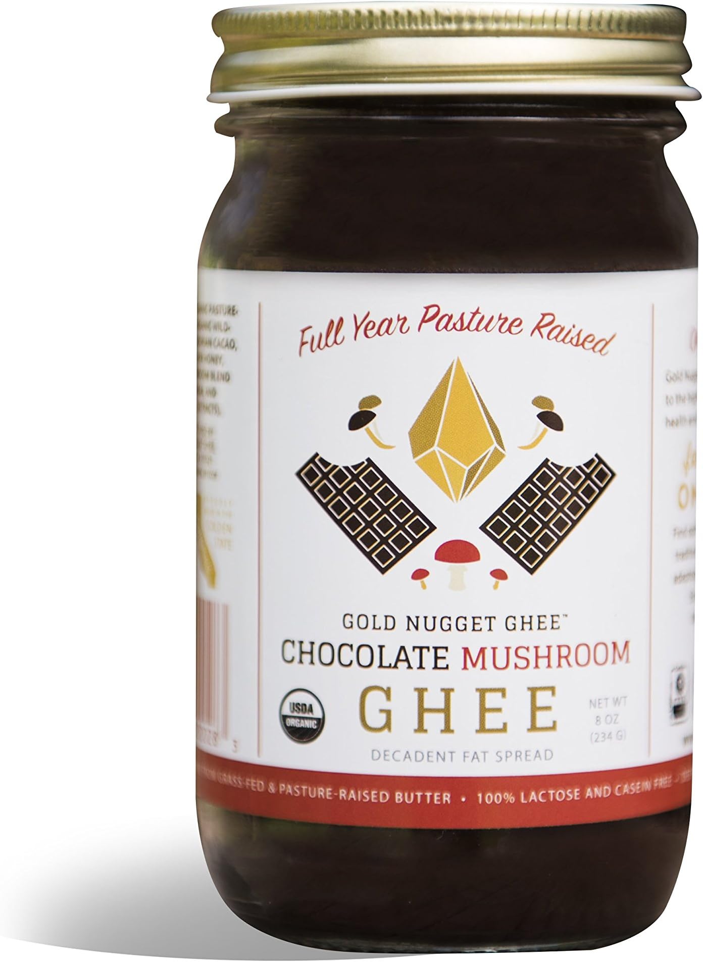 CHOCOLATE MUSHROOM GHEE BY GOLD NUGGET GHEE, USDA ORGANIC, FULL-YEAR/PASTURE-RAISED, PALEO/KETO/CACAO SPREAD 8ozUSDA Organic