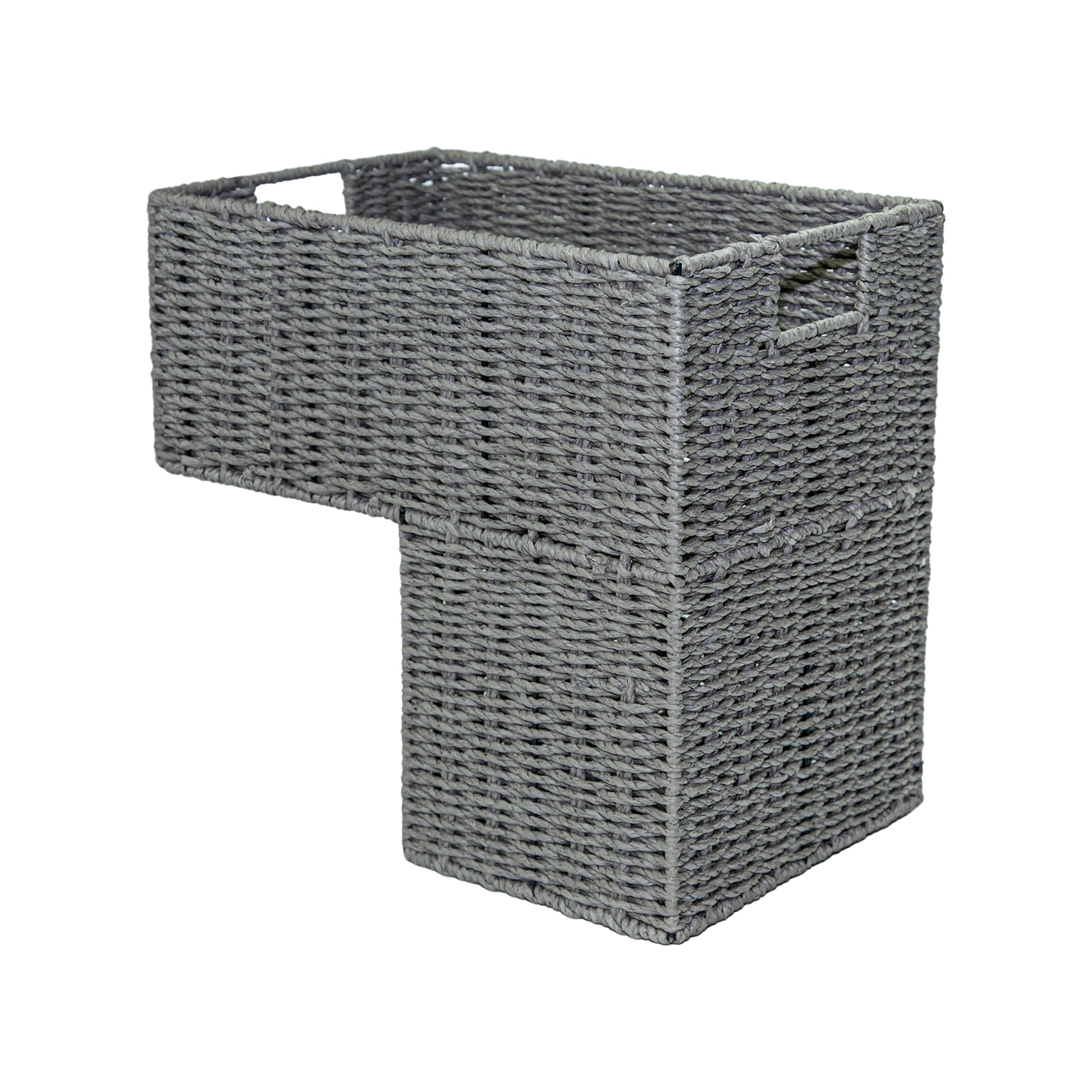 Wickerfield Beige And Grey Paper Rope Stair Basket, L-Shape Wicker Basket, Step Storage Baskets, Bin For Laundry, Household Items, Toys, Nursery Room (Paper Rope, Grey)