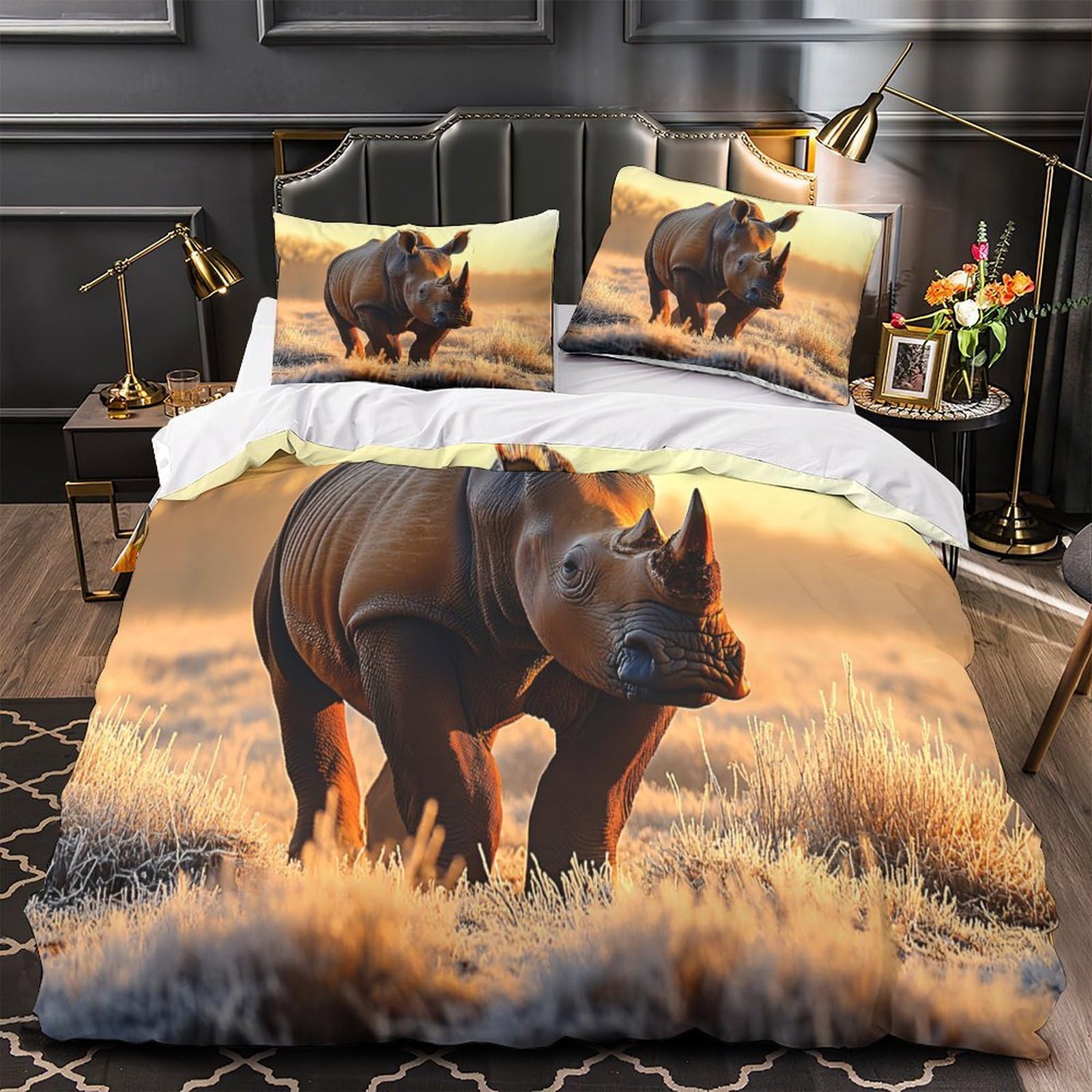 Parure de lit 3D rhino hypoallergénique contre les allergies nocturnes