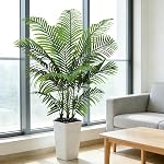 Artificial Areca Palm Tree 5FT Artificial Tree Outdoor Fake Majesty Palm Plant with White Tall Planter Faux Tropical Palm Trees for Indoor Outdoor House Living Room Patio Office Home Decor