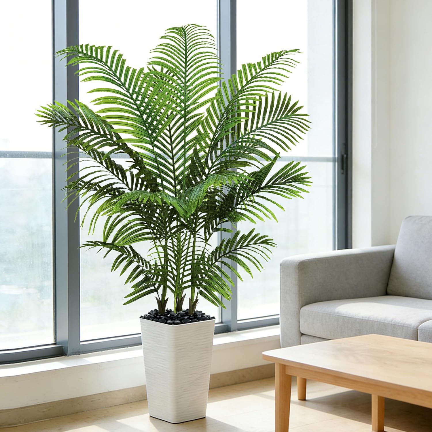 Palmier Artificiel Arnusa en Pot Blanc 150cm, Plante Artificielle Areca Interieur, Arbre Artificiel Décorative Vert pour Salon Balcon Chambre Bureau (1, Pot Blanc, 150cm)